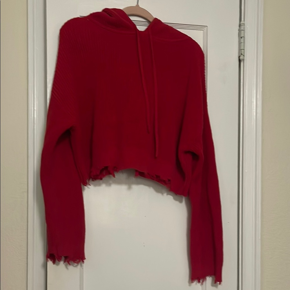 RTA Red Cropped Hoodie Distressed XS